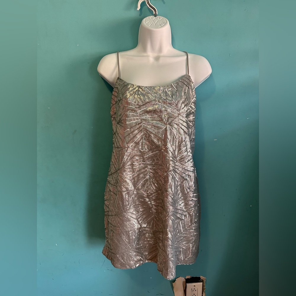Silver metallic beaded strap dress. Formal/party tags still on